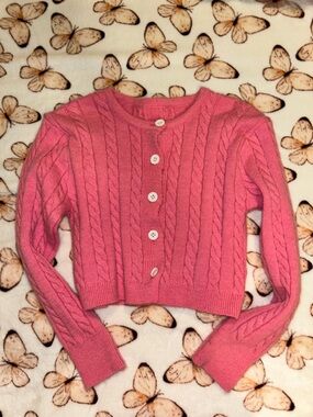 Pink Cable Knit Button-Front Women's Sweater